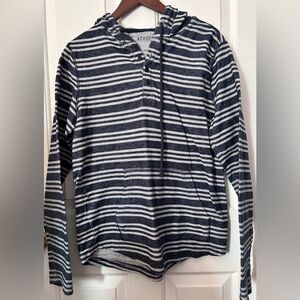Aeropostale Navy Blue and Gray Striped Hoodie Pullover Size Medium